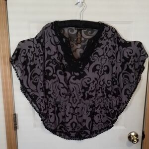 Chico's Boxy Black and Gray Embellished Blouse